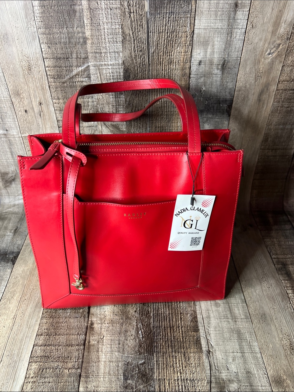 RADLEY LONDON Red Leather Tote with Front Pocket - Picture 5 of 10